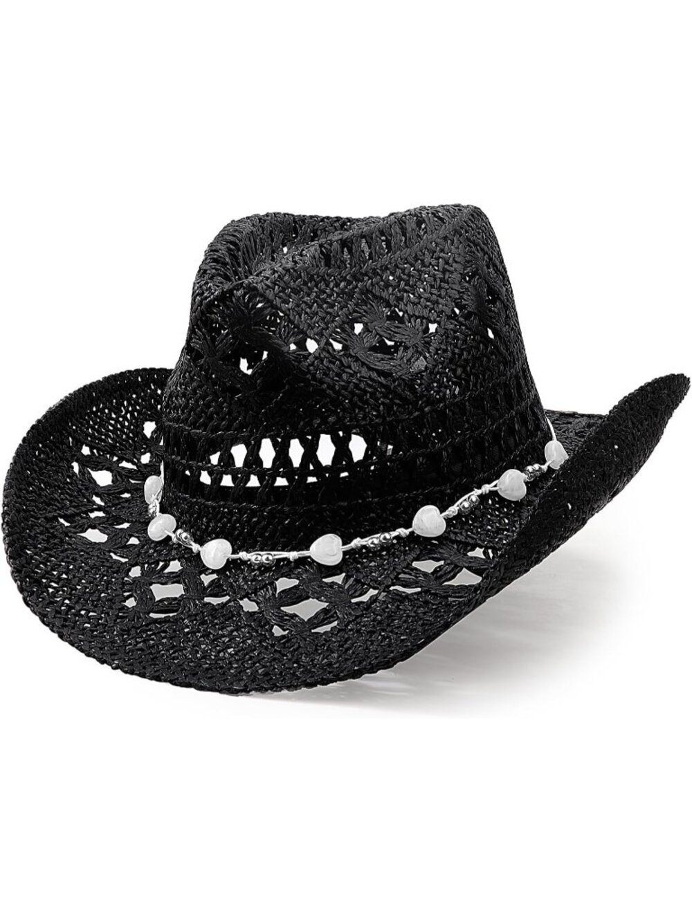 Unisex Dark Black Straw Woven Shapeable Brim Beach Western Cowboy Cowgirl Hat